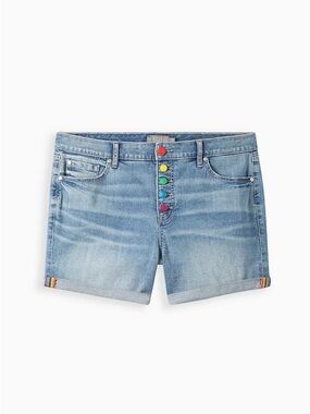 torrid Light Blue Denim Shorts with Rainbow Buttons